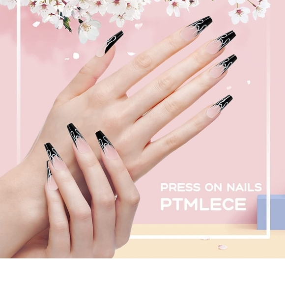 Press-on false nails. black and white color - Picture 2 of 7